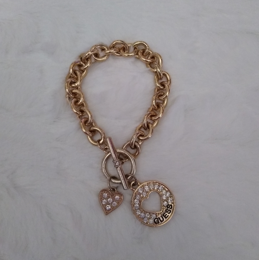 Guess Rhinestone Heart Toggle Bracelet